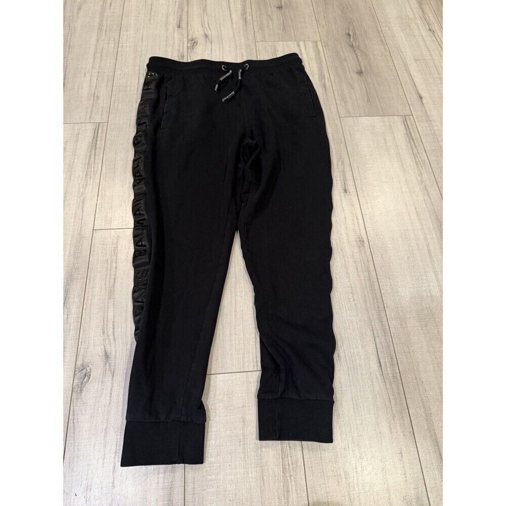 Authentic Balmain Men’s Rib-Panel Jogger Sweatpants Black Size L Large Pockets